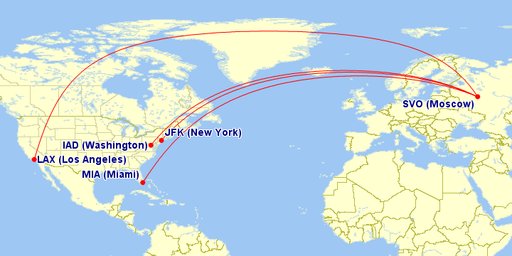 Aeroflot North America Route Map | Prince of Travel | Travel Talk