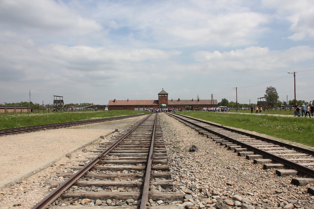 The "death gate" as viewed from within: the Nazis constructed an entirely new railway spur to transport Jews directly into the Birkenau extermination camp, in order to make the extermination process as efficient as possible