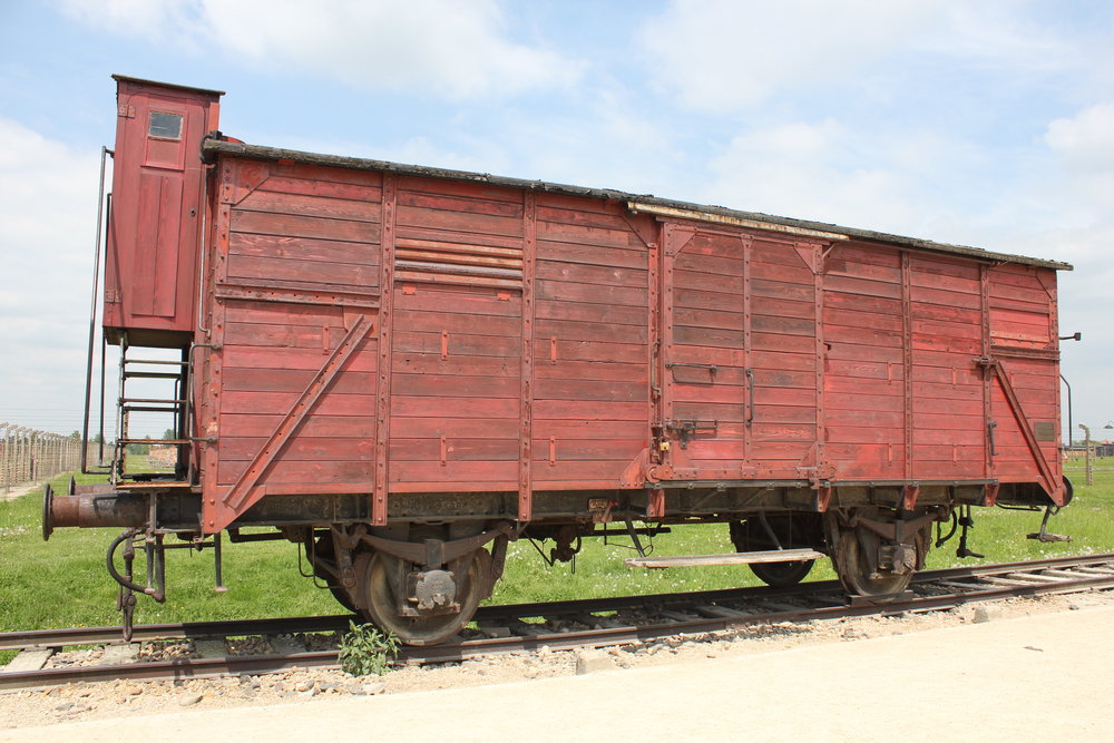 A typical train car that brought Jews to Auschwitz from all over Europe: Jews would be rounded up and packed into these train cars for several days with no food and no room to do anything but stand. The longest journey took 18 days and was made from Crete – upon arrival at Birkenau, everyone was already dead.