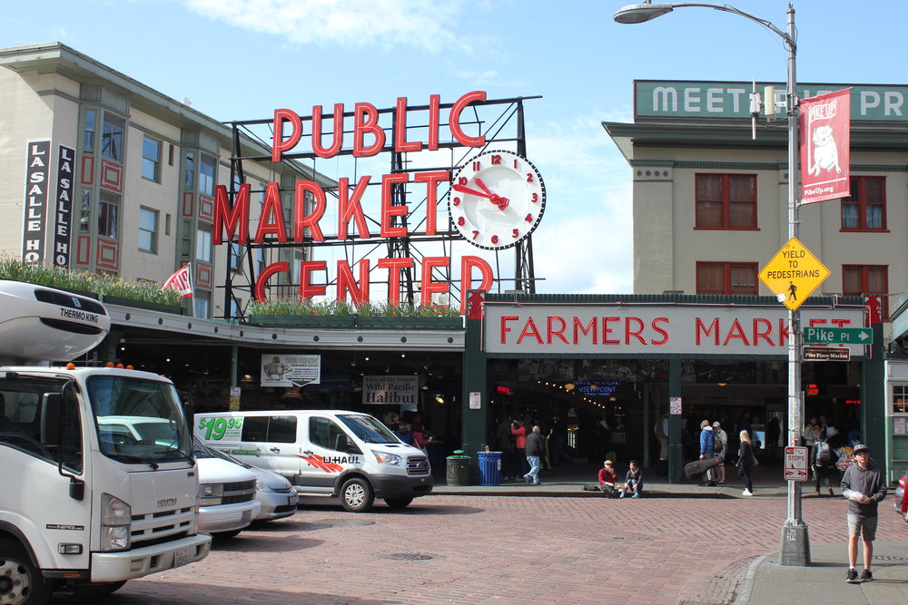 Pike Place Market – Public Market Center sign and clock