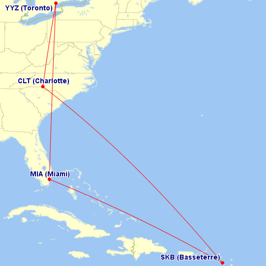 Toronto to St. Kitts Map | Prince of Travel | Travel Talk