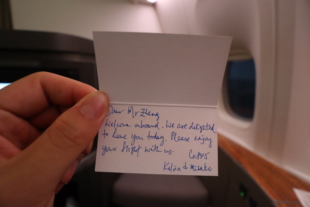 Cathay Pacific First Class – Handwritten card