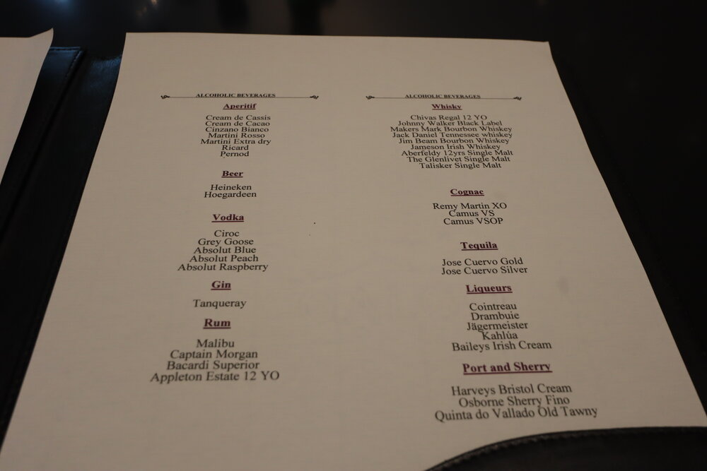 Qatar Airways Al Safwa First Class Lounge Doha – Drinks menu