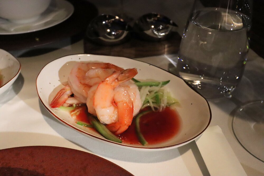 Cathay Pacific First Class – Cold-poached shrimp in chilli sauce