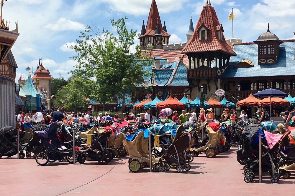 Disney World is Canada's Wonderland on steroids, with its own designated stroller park areas wherever you go.