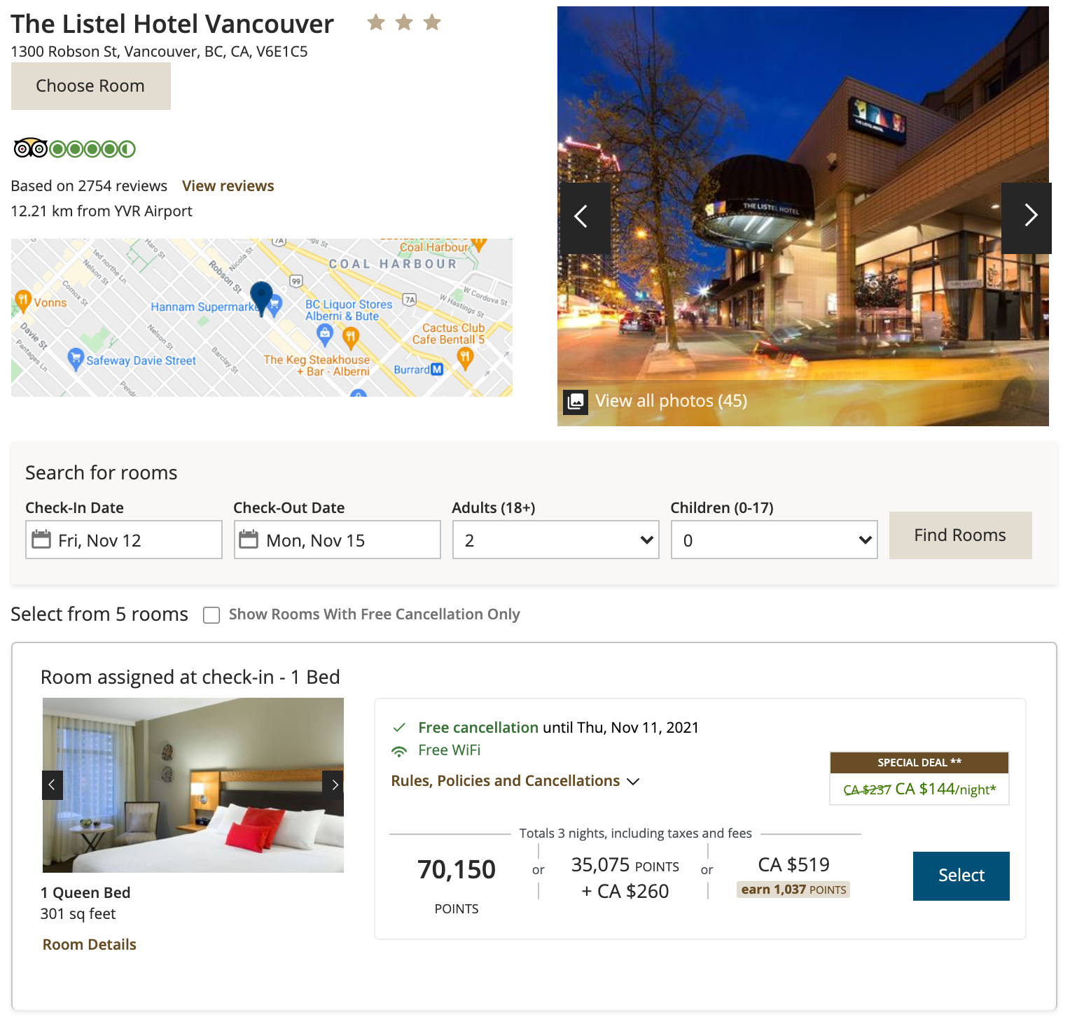 The Listel hotel of Vancouver BC, CA - Trip Advisor screenshot