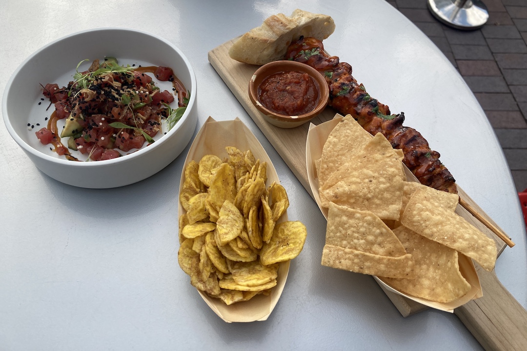 Delta Toronto – The Roof at SOCO, tuna ceviche and chicken skewer