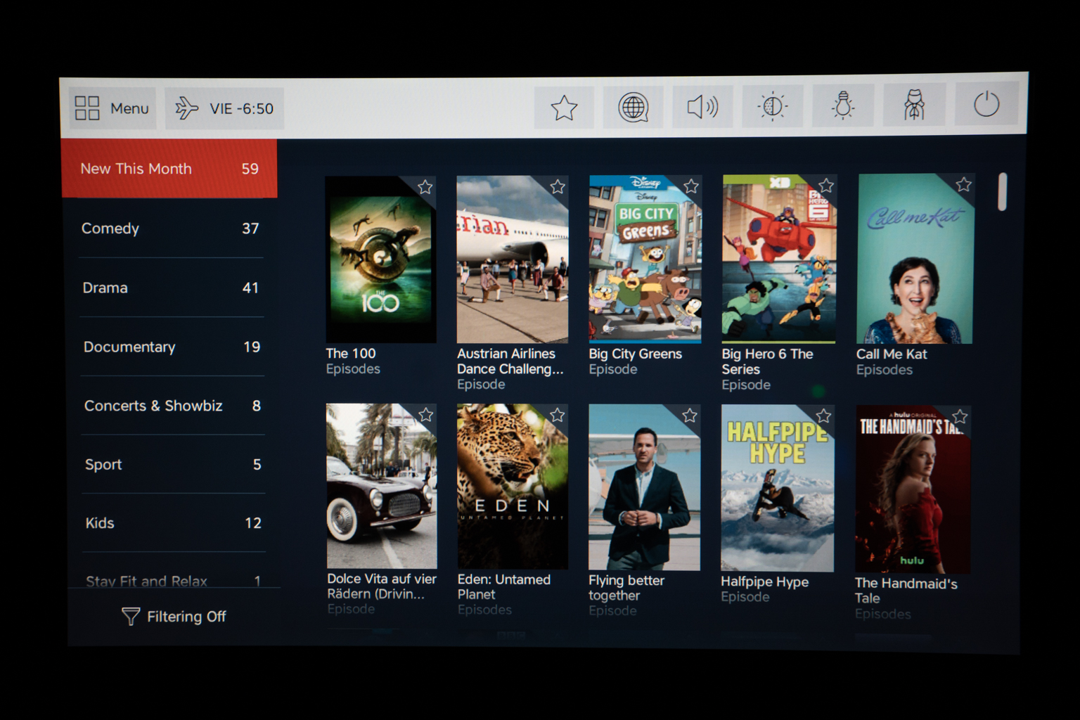 Austrian Airlines business class – TV selection