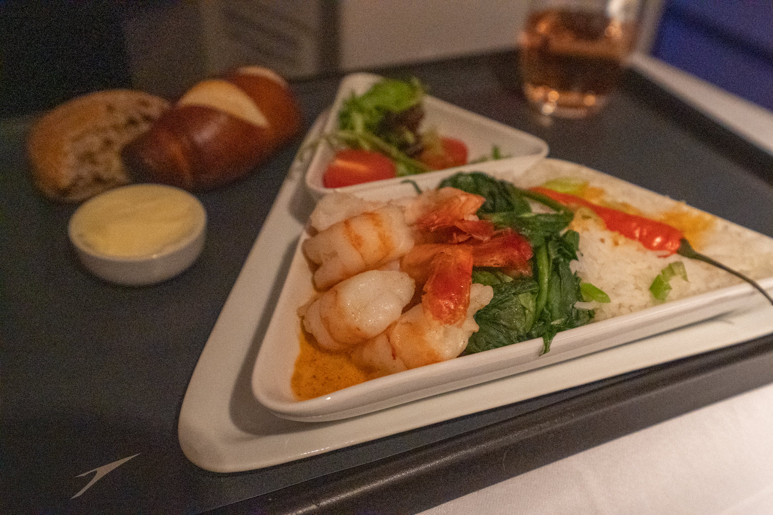 Austrian Airlines business class – Indian prawn curry