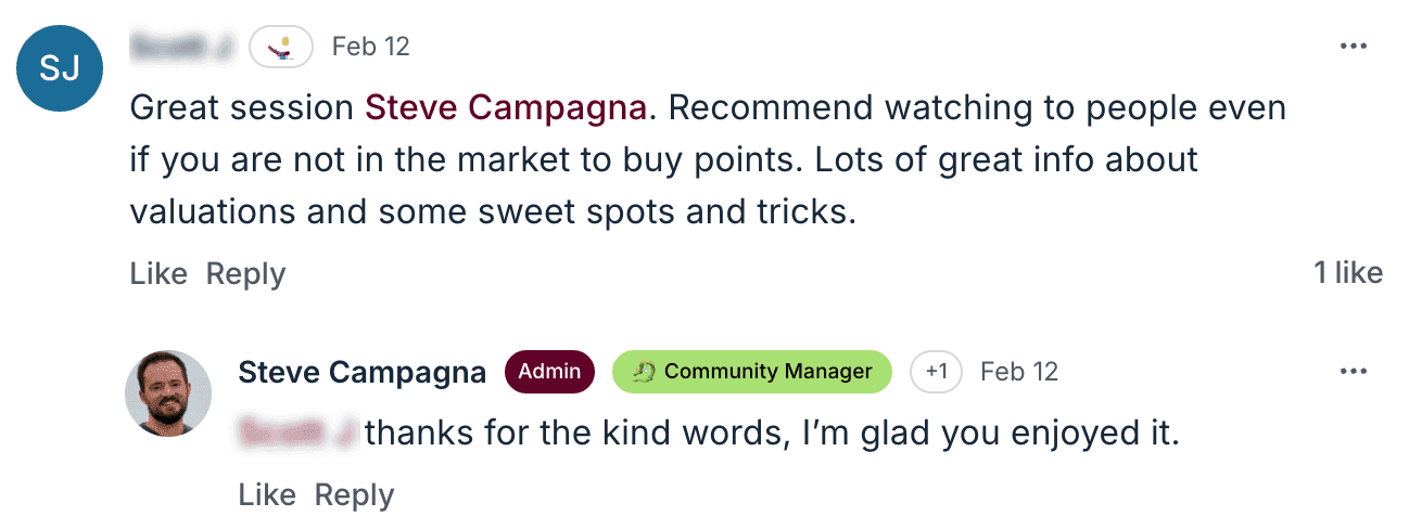 Member recommending a points buying session