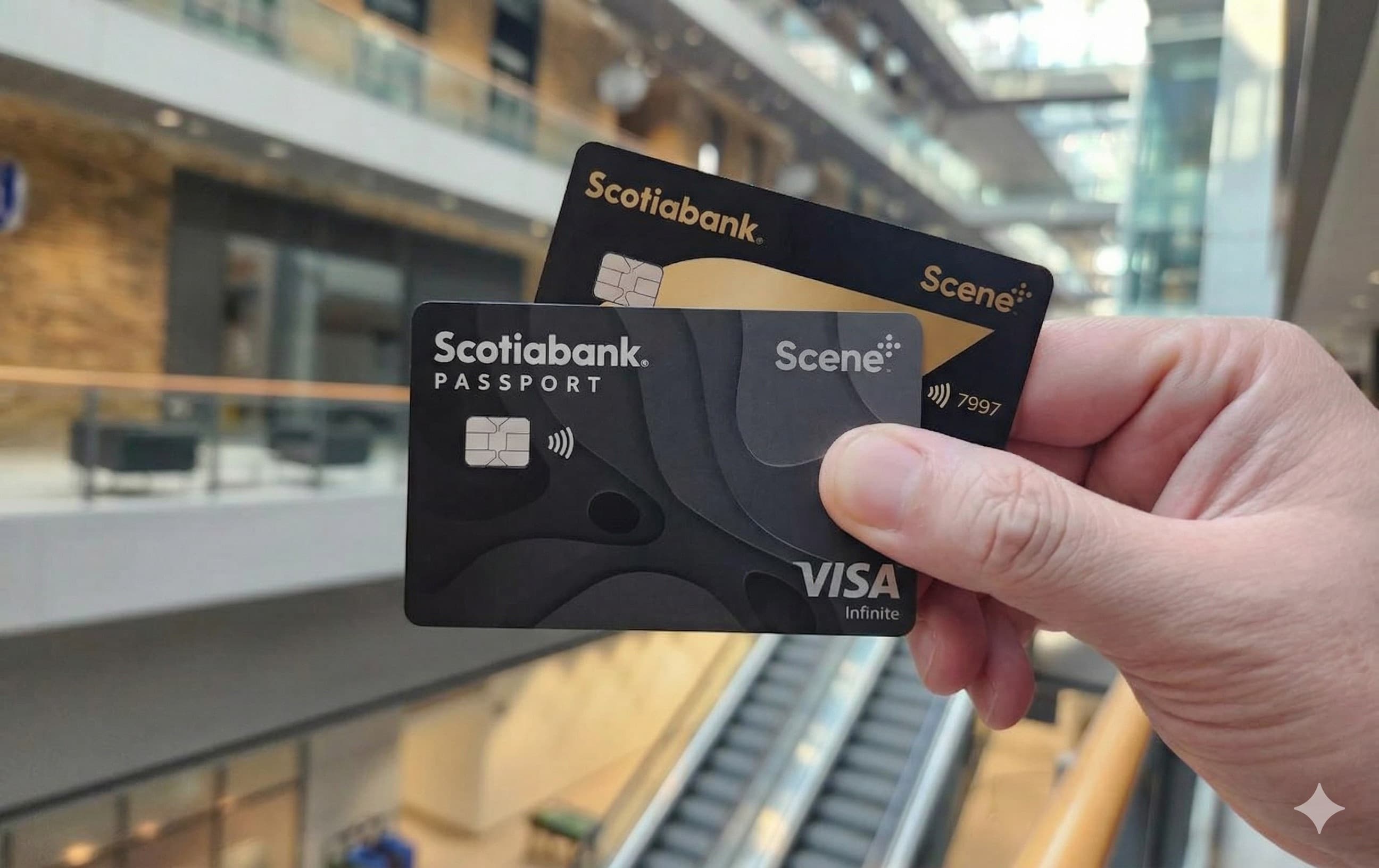 Scotiabank Passport Visa Infinite Card and Scotiabank Gold American Express Card held in hand