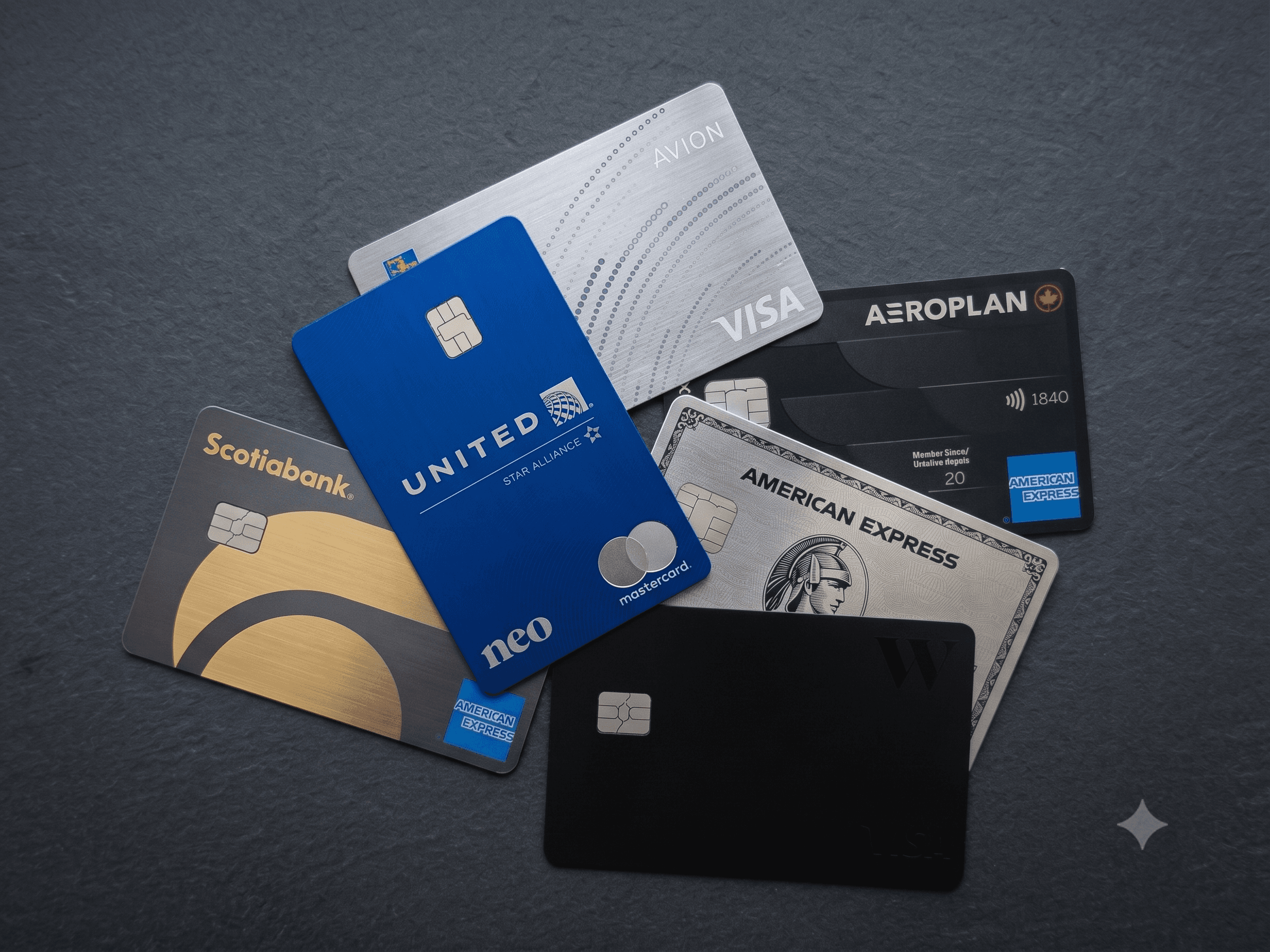 The Prince of Travel team's 2026 credit card lineup, including RBC Avion, United MileagePlus Neo, Amex Aeroplan, Amex Platinum, Scotiabank Gold Amex, and Wealthsimple Visa Infinite cards