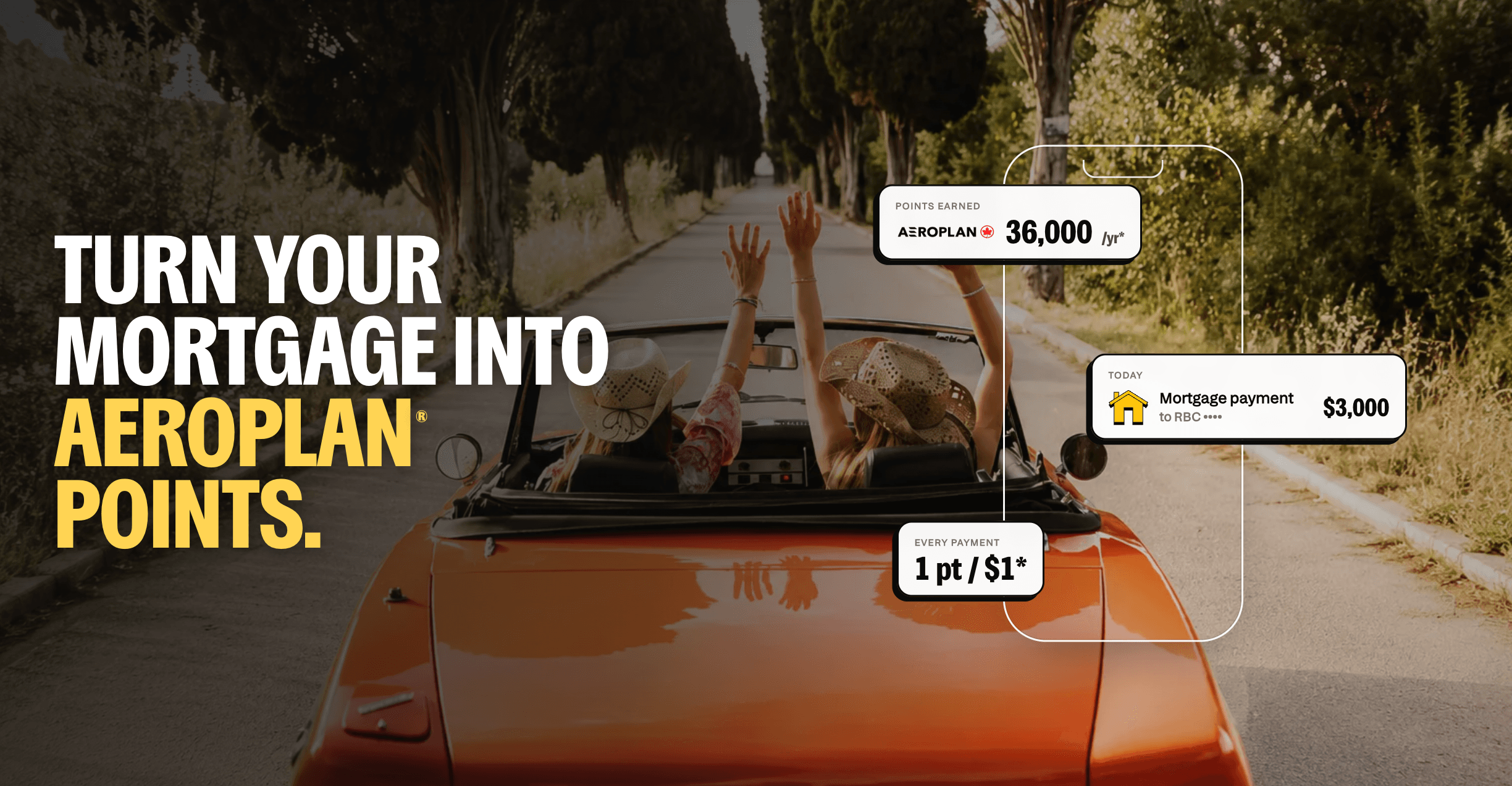 Chexy and Aeroplan mortgage rewards, earning 1 point per dollar on a $3,000 monthly mortgage payment