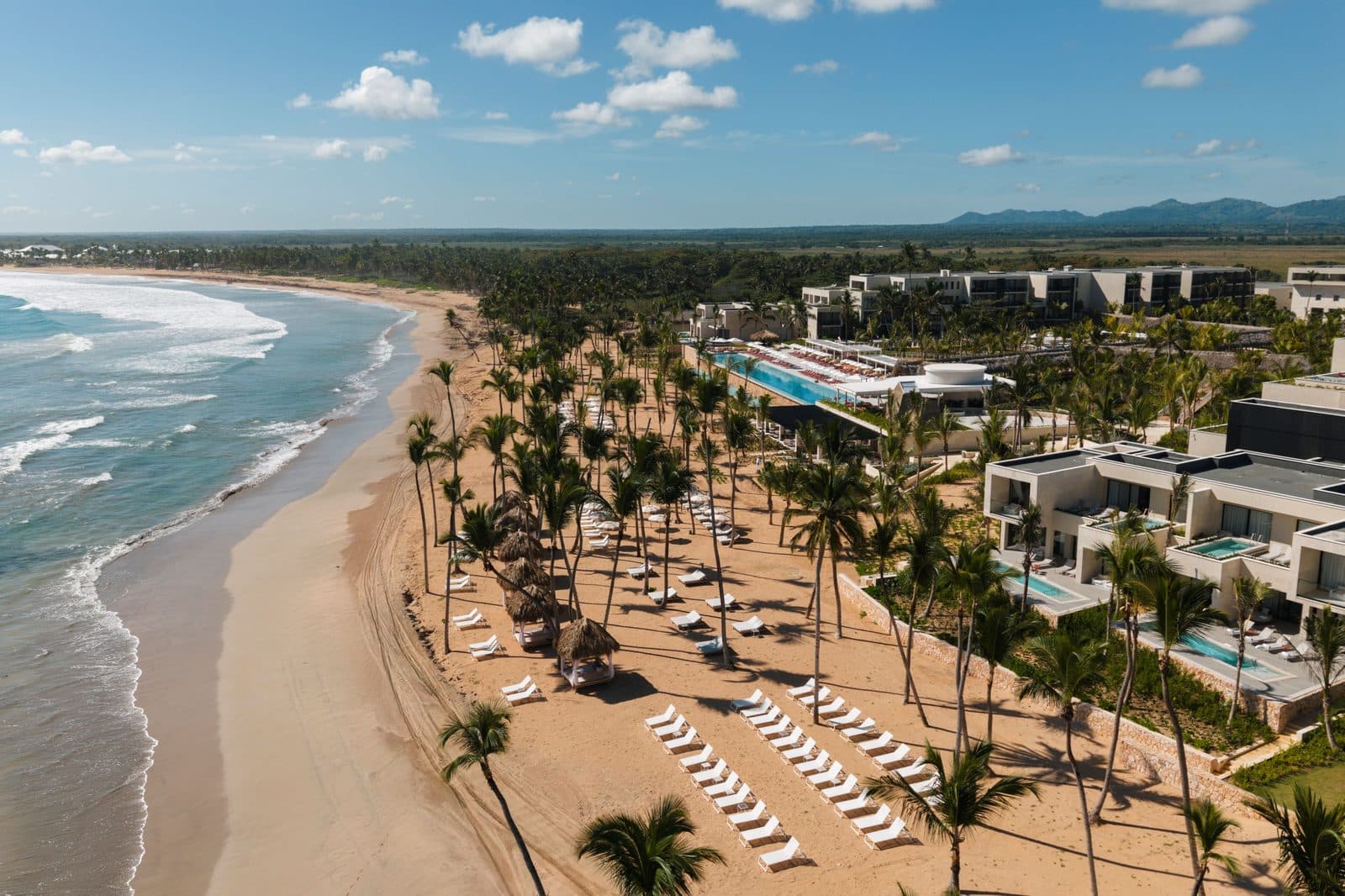 Aerial view of W Punta Cana, an All-Inclusive Adults-Only Resort, and its beach in the Dominican Republic