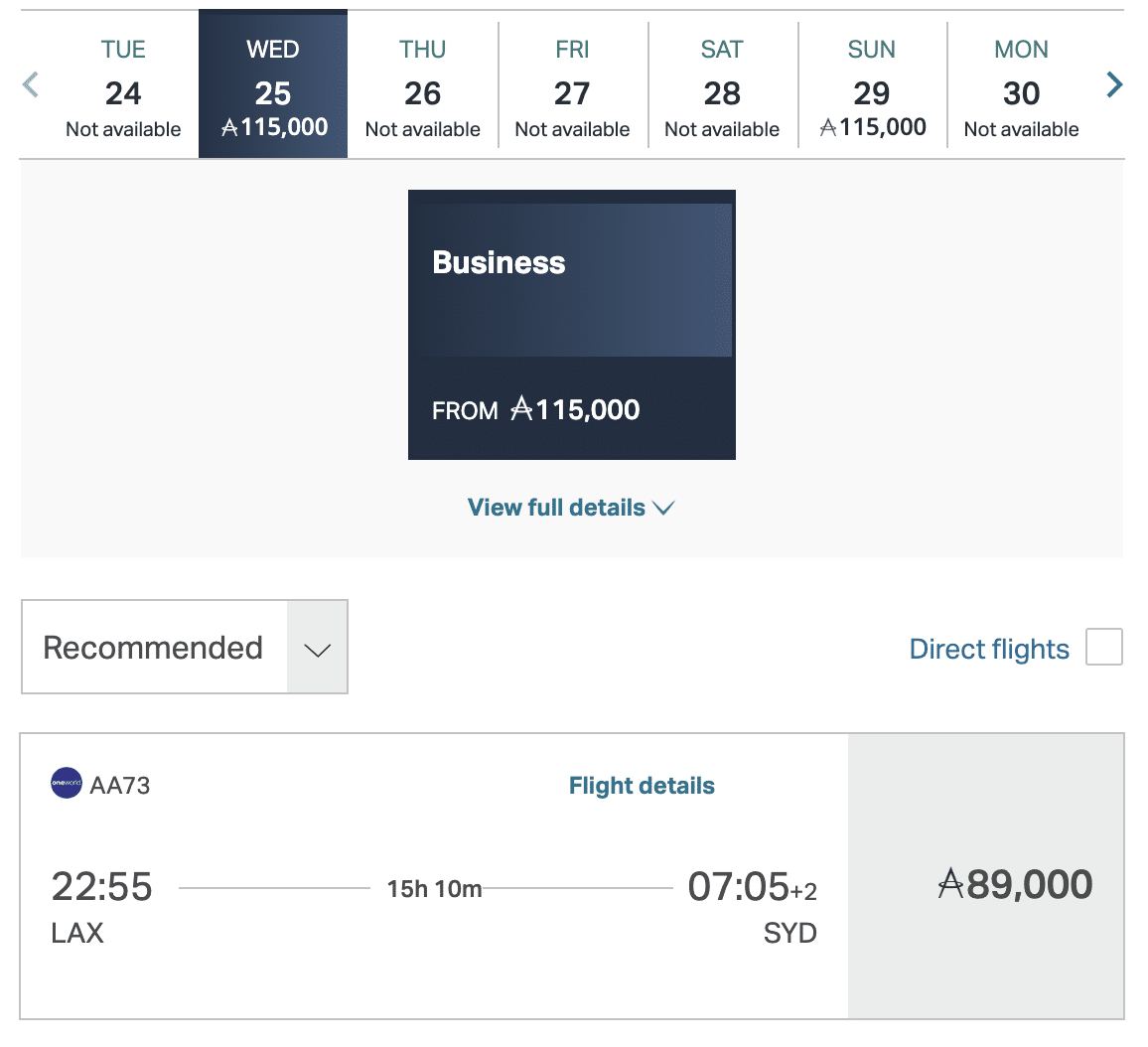 LAX SYD Asia Miles