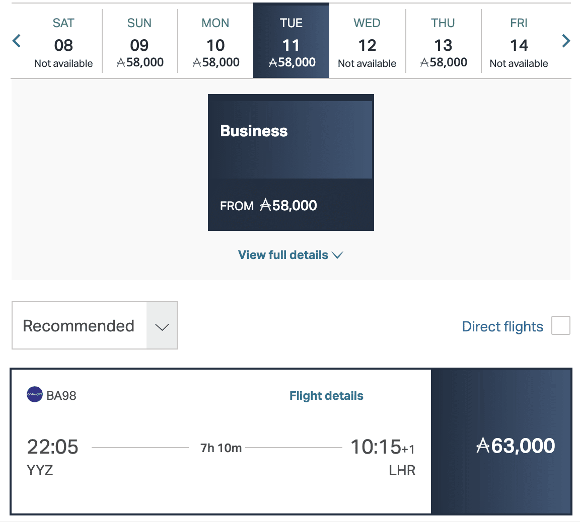 YYZ LHR Asia Miles