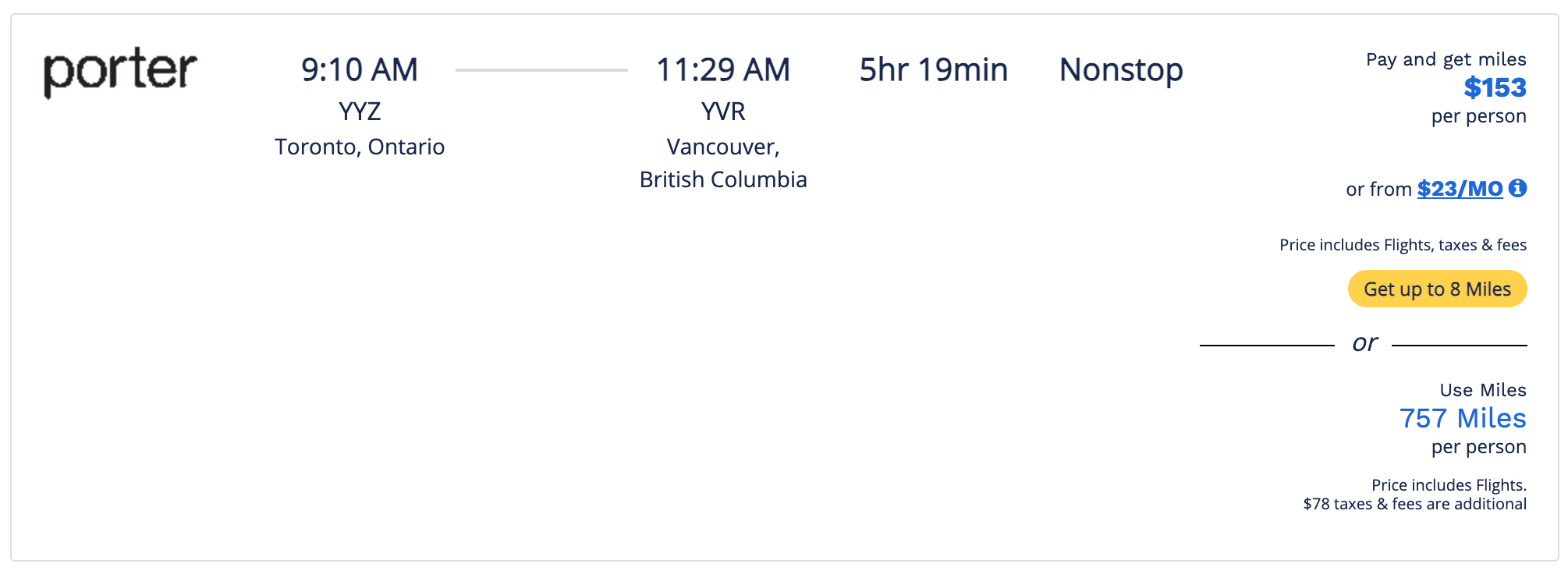 Air Miles Flight Availability for Toronto Ontario YYZ to Vancouver British Columbia YVR Air Miles Flight Availability for Toronto Ontario YYZ to Vancouver British Columbia YVR
