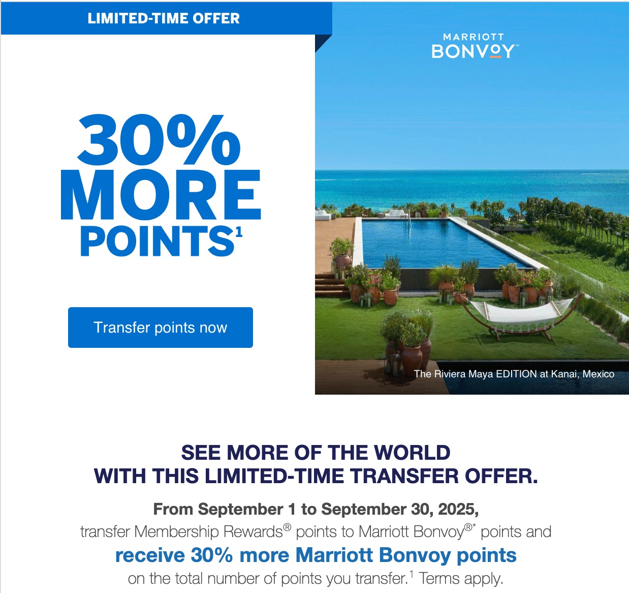 30% Transfer Bonus from Amex Membership Rewards to Marriott Bonvoy September 2025