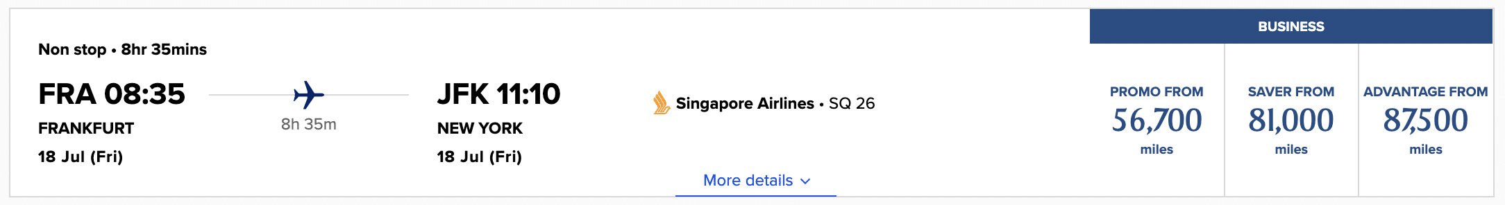Singapore Airlines FRA JFK 56700