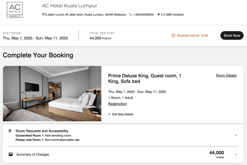 AC Hotel Kuala Lumpur Booking Confirmation