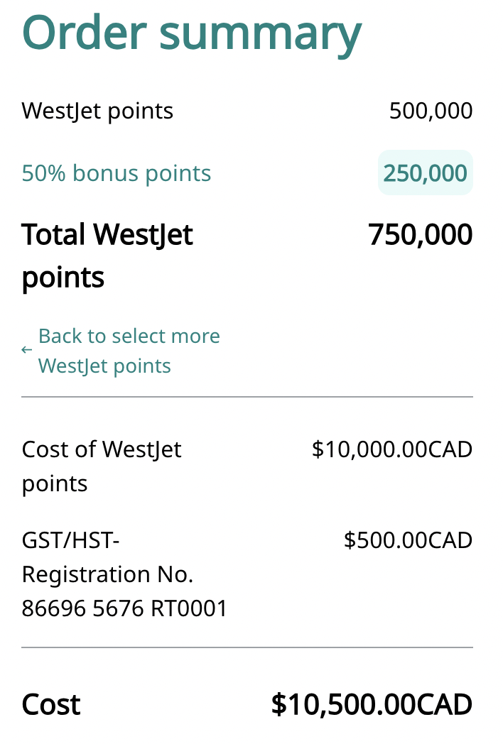 Buy WestJet Points with a 50% Bonus