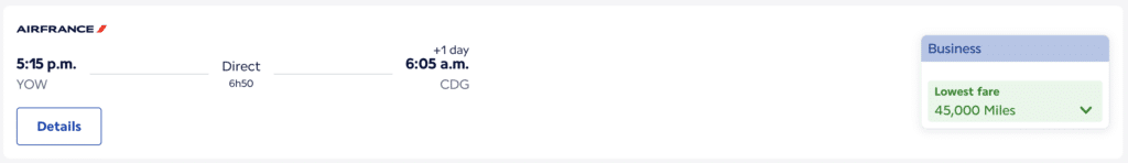 you can fly from Ottawa to Paris for 45,000 flyingblue miles in business class with promo rewards