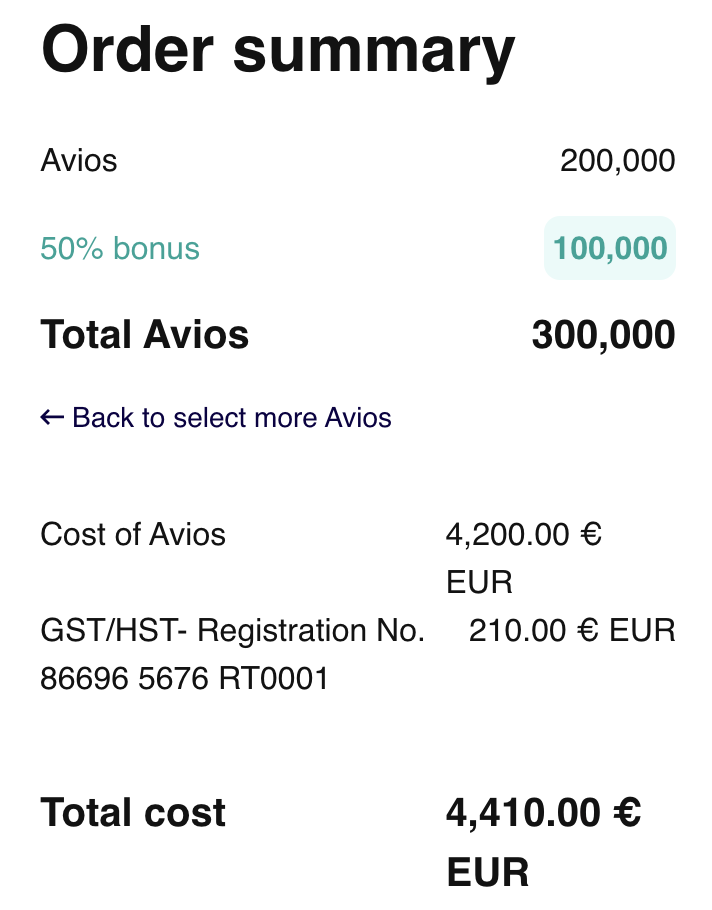Buy Finnair Plus Avios 50% Bonus Canada Billing Address