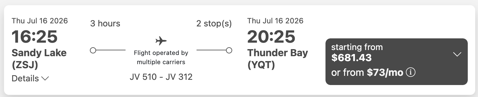 Bearskin Airlines cash example