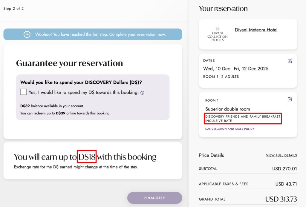 Divani Meteroa Sample Booking